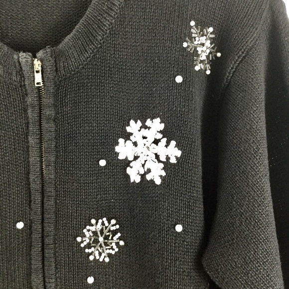 Vintage B.P. Design Beaded Snowy Christmas Snow Globe Zip Front Cardigan Size L - Picture 3 of 11